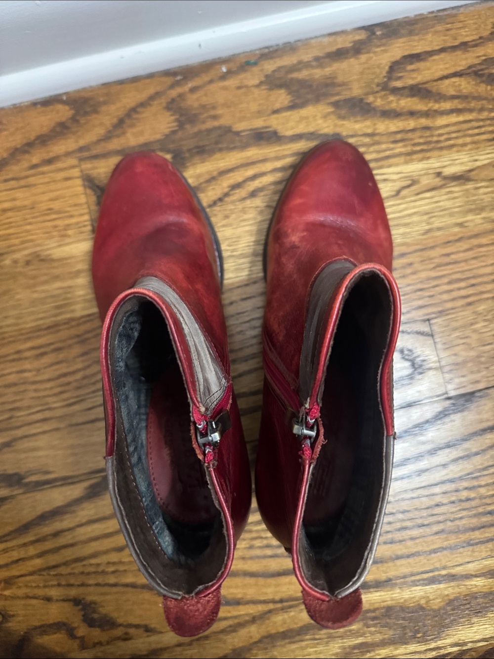 L’Artiste by Spring Step Leather Colorblock Ankle Booties EU 38 US 7.5 Red Boho - Picture 8 of 12